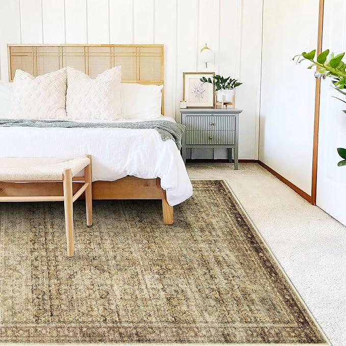CHAMPLANT Area Rug 8x10 Washable Rug Brown Vintage Traditional Mat Distressed - Image 3