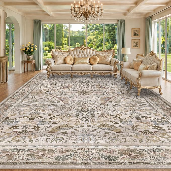 Washable Floral 10x12 Area Rug for Living Room by HazoHaus