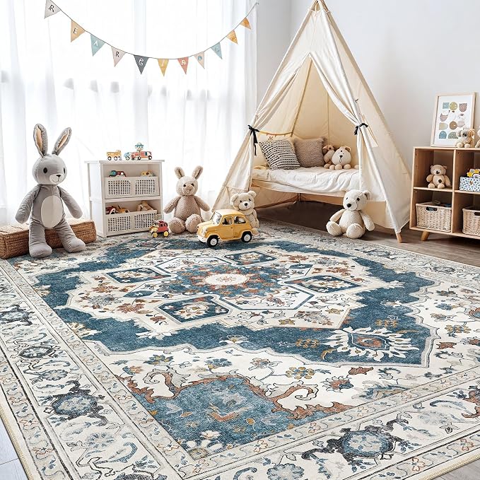 6x9 Washable Area Rug: Vintage Neutral Soft Non Slip Thin Large Floor Carpet - Image 7