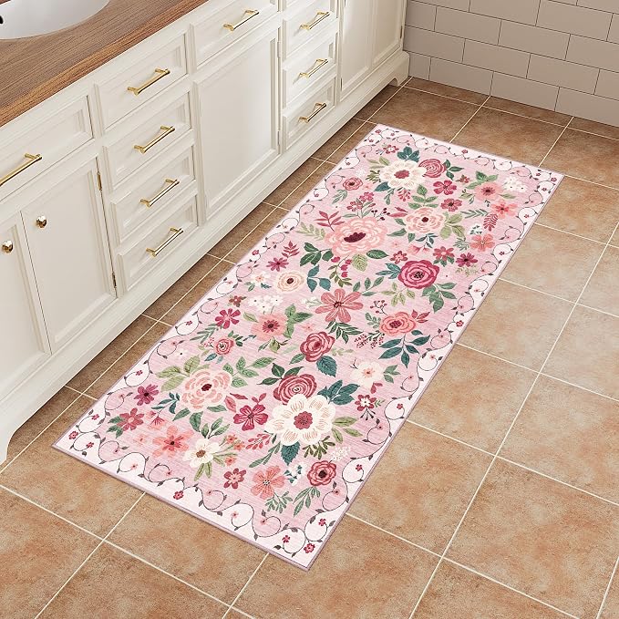 DUKINO 2x4 Rug for Entryway, Washable Kitchen Floral Runner Rug - Image 8