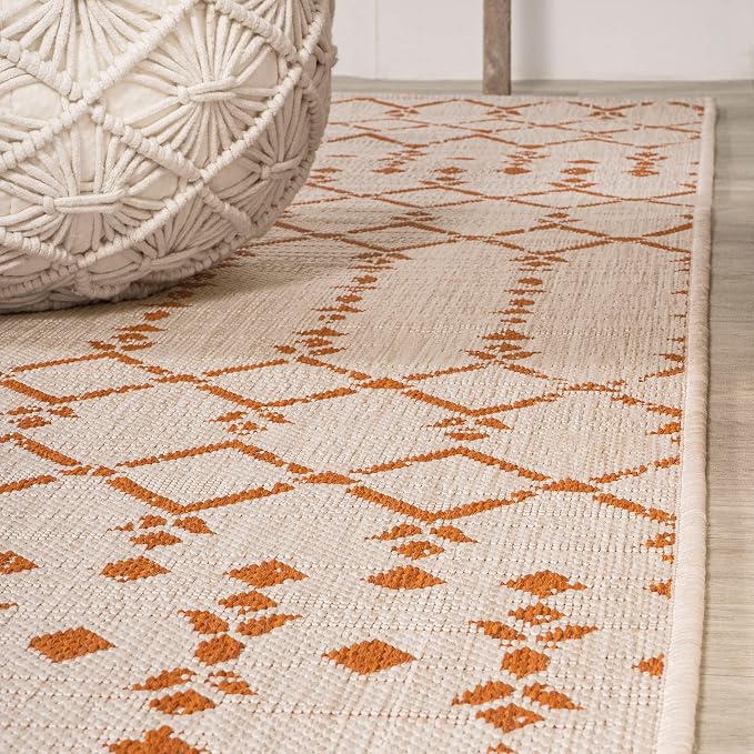 JONATHAN Y Moroccan Geometric Indoor Outdoor Area Rug 4X6 Cream/Orange - Image 8