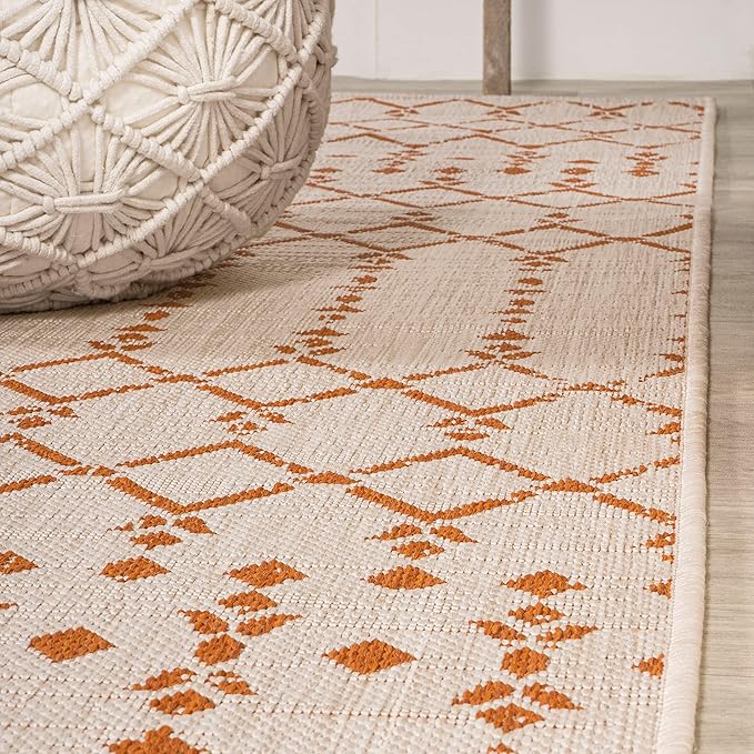 JONATHAN Y Moroccan Geometric Indoor Outdoor Runner Rug 2X8 Cream/Orange - Image 6