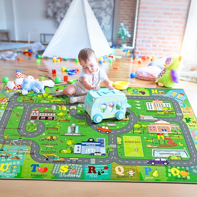 Chicrug 5x7 Car Road Area Rug for Kids Playroom Bedroom, Non Slip Low Pile - Image 6