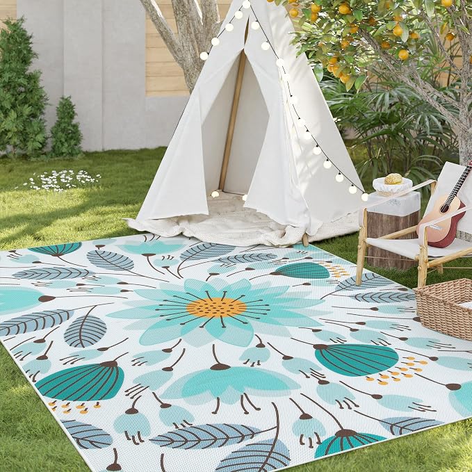 Lahome Floral Indoor Outdoor Rug, 5x8ft Non Slip Outdoor Patio Rug - Image 6