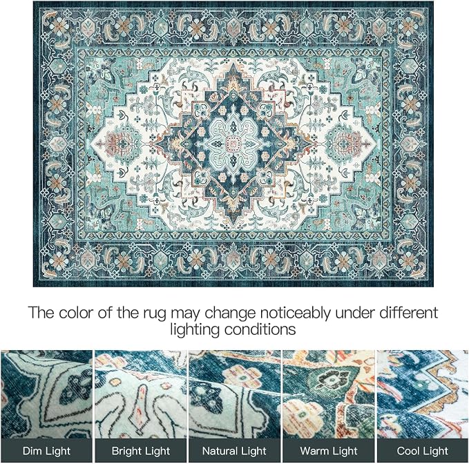 Lofus 8x10 Washable Rugs Non-Slip, Vintage Floral Area Rug - Image 6