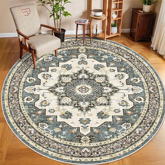 TOPRUUG Washable Oriental Area Rug - 8ft Round Rugs by TOPRUUG