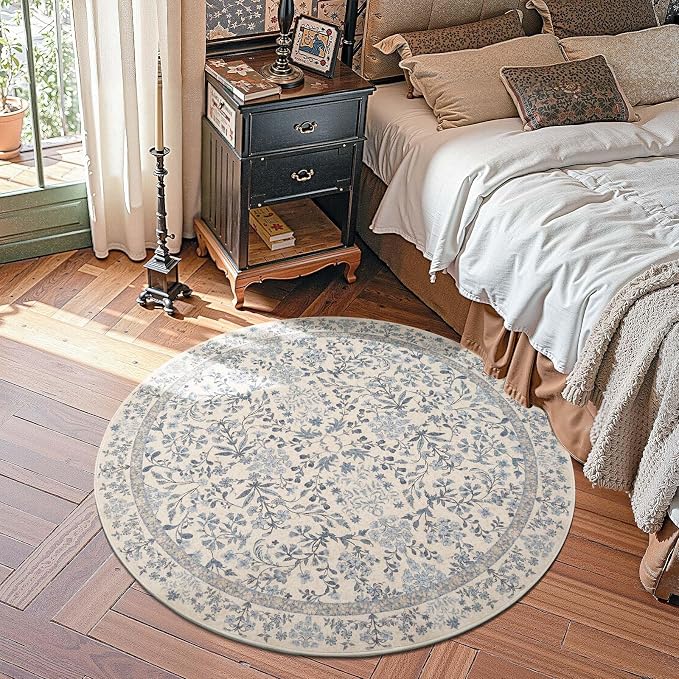 jinchan Zenith Round Rug 4ft Area Rug Soft 4'Round Floral Aesthetic Rug - Image 2