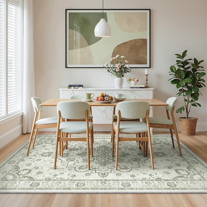 Madane 8x10 Area Rugs for Living Room, Machine Washable Vintage Green Rug - Image 3