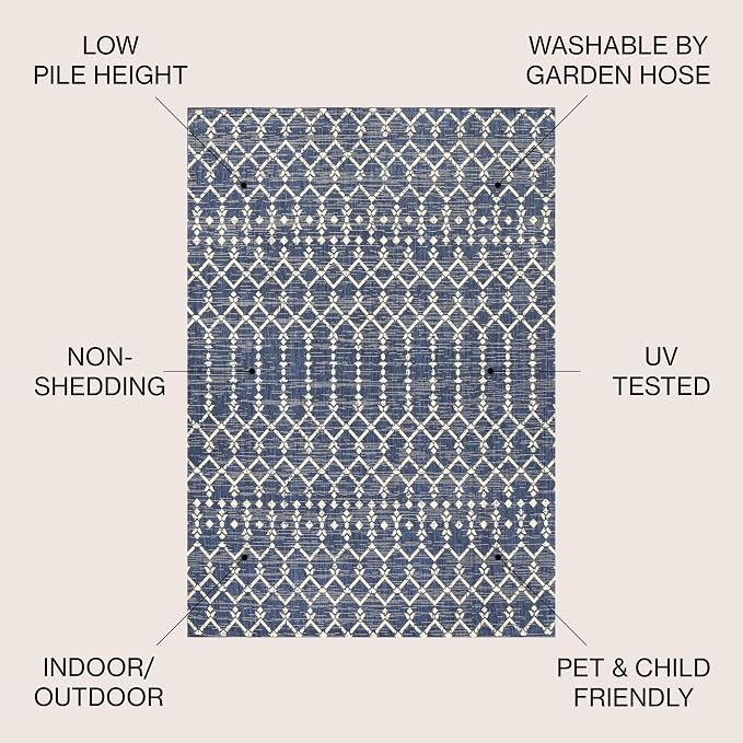 JONATHAN Y Moroccan Geometric Indoor Outdoor Area Rug 4X6 Navy/Beige, Ourika - Image 2
