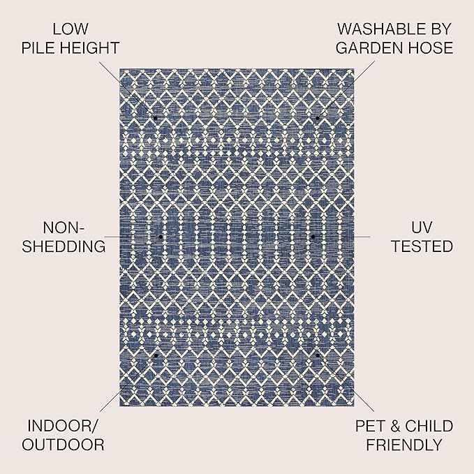 JONATHAN Y Moroccan Geometric Indoor Outdoor Round Area Rug 8 Ft Navy/Beige - Image 2
