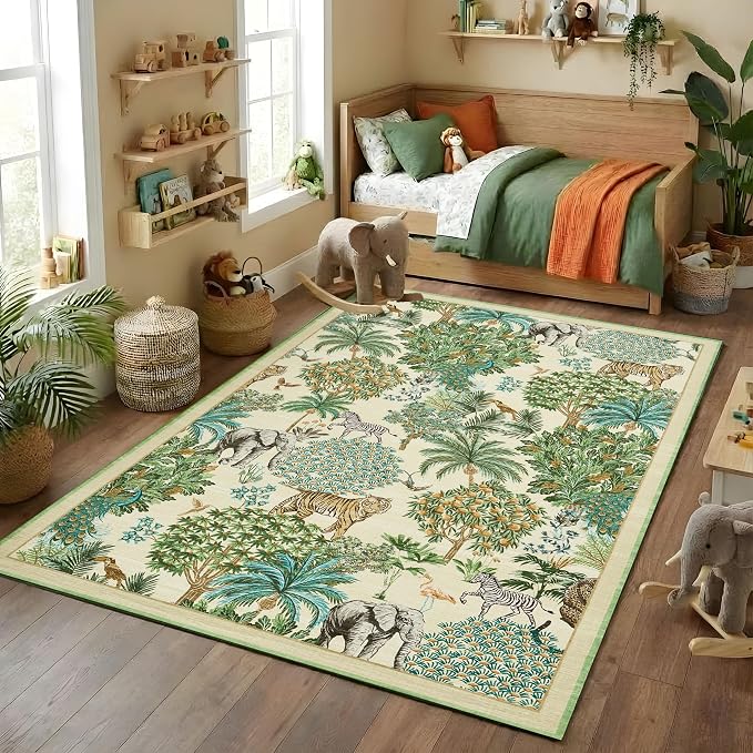 GarveeHome Jungle Animal Print Rug 5x7 Washable Area Rugs - Image 2