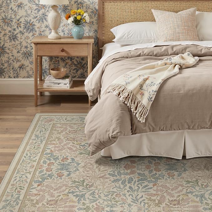 GENIMO Washable 3x5 Area Rug, Soft Vintage Floral Boho Carpet, Low-Pile - Image 3