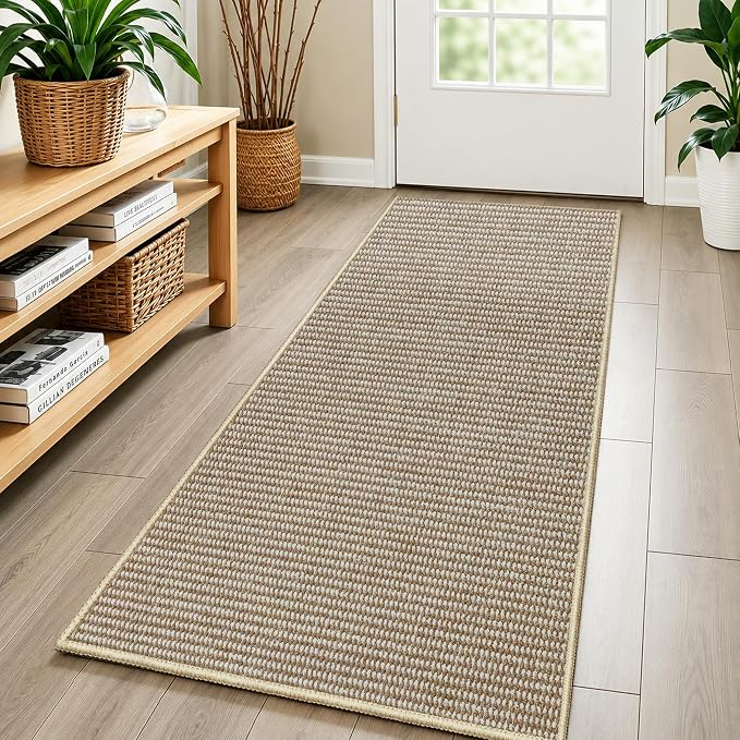 Faux Jute Hallway Runner Rug 2'x10', Washable & Non-Slip, Taupe & White | 0.27" by Unknown