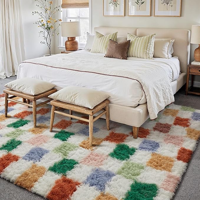 PureCozy Checkered Rug 9x12 for Living Room, Modern Neutral Shag Rug Washable - Image 5