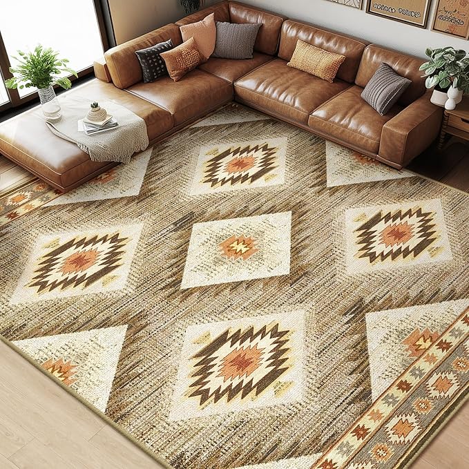 Area Rug 8x10 Rug Machine Washable Non-Slip Low Pile Print Pattern Western Rug by BESTSWEETIE