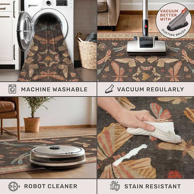 Washable Brown Runner Rug 2x7, Non Slip Indoor Carpet - Image 5