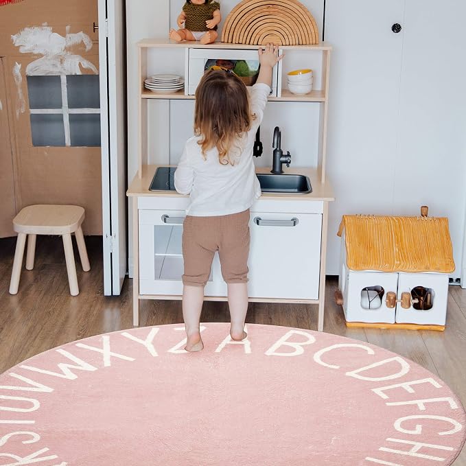 Topotdor Round Kids Play Rug Alphabet Nursery Area Rug Extra Large Soft - Image 6