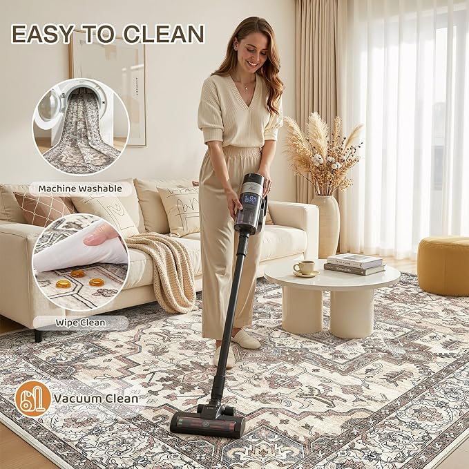 3x5 Area Rugs Living Room: Washable Vintage Rug Large Non-Slip Stain Resistant - Image 8