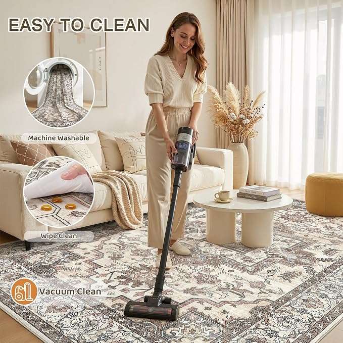 10x12 Area Rugs Living Room: Washable Vintage Rug Large Non-Slip Stain - Image 2
