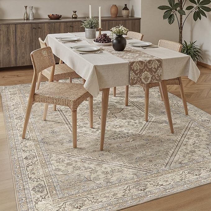 DCX Machine Washable Brown and Beige Area Rug 8x10, Non Slip Stain Resistant - Image 3