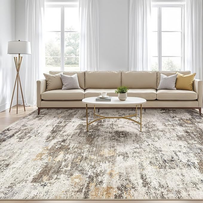 10x12 Area Rug Living Room: Washable Large Abstract Neutral Modern Soft Rugs - Image 5