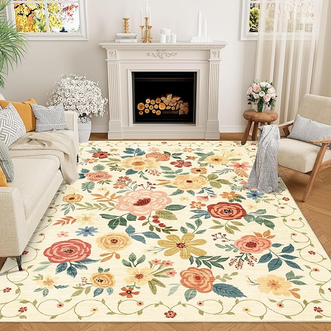 DUKINO 6x9 Area Rug, Floral Rugs by DUKINO