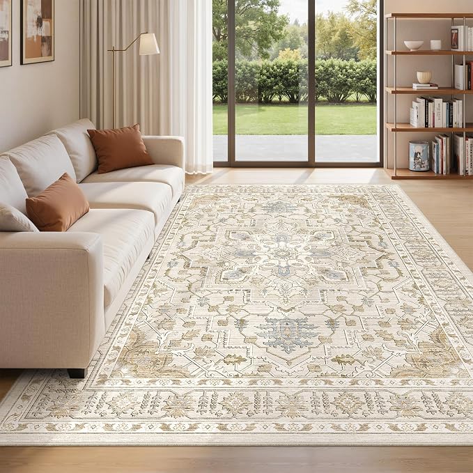 befbee 6x9 Area Rug for Living Rooms, Stain Resistant Neutral Washable Rugs for by Befbee
