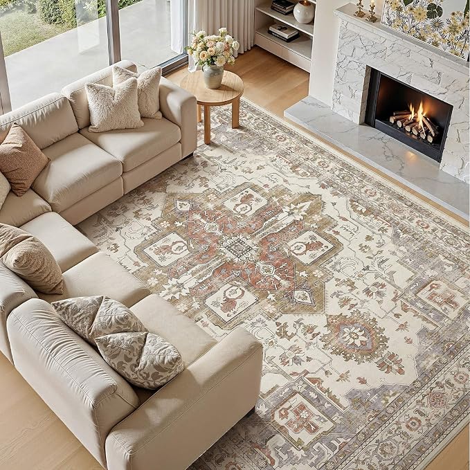 7x9 Washable Area Rugs for Living Room, Large Rug Non Slip Backing Vintage - Image 2