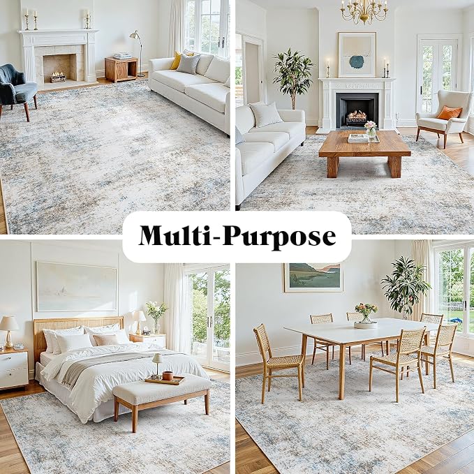 Area Rug 8x10 Living Room Rug Washable: No-Slip Abstract Soft Thin Large Brown - Image 8