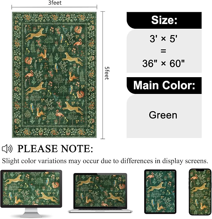 DUKINO 3x5 Rug, Washable Animal Area Rug - Image 2