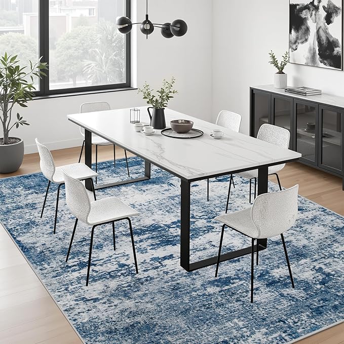 8x8 Area Rug Living Room Rug: Washable Modern Abstract Soft Thin Rug Indoor - Image 4