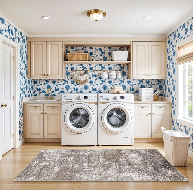 3x8 Non-Slip Washable Hallway Runner Rug – Abstract Modern Neutral Wide Carpet - Image 4