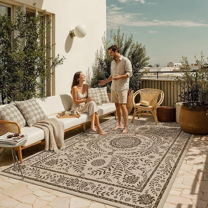 HUGEAR 5x7 Vintage Jute Outdoor Indoor Rug Washable Linen Textured Weave High by HUGEAR