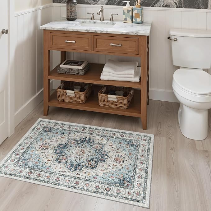 Madane Washable Area Rug 2x3, Small Entryway Rug Non-Slip Vintage Door Mat - Image 4
