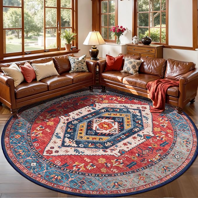 SERISSA Boho Round Area Rug, 5ft Washable Non-Slip Circle Rug, Ultra Soft by SERISSAHomeDecorCollection