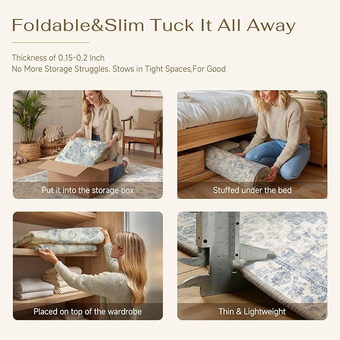 6x9 Washable Neutral Area Rug Blue Vintage Living Room Bedroom Carpet Non-Slip - Image 7