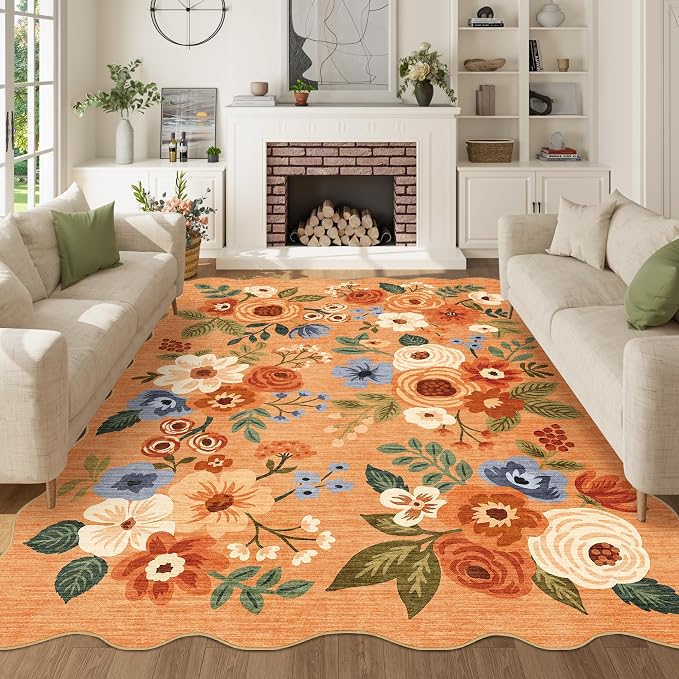 DUKINO 5x7 Area Rug, Floral Washable Rugs by DUKINO