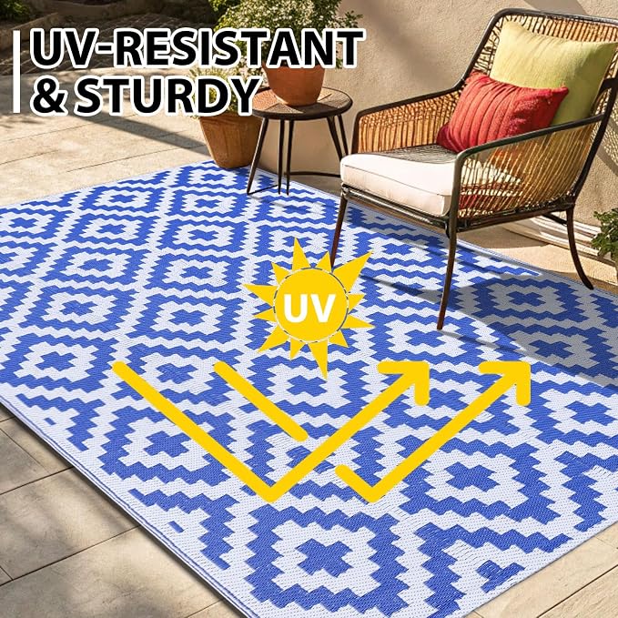 Smiry Waterproof Outdoor Rug 6x9 ft, Reversible Plastic Straw Patio Camping Rugs - Image 4
