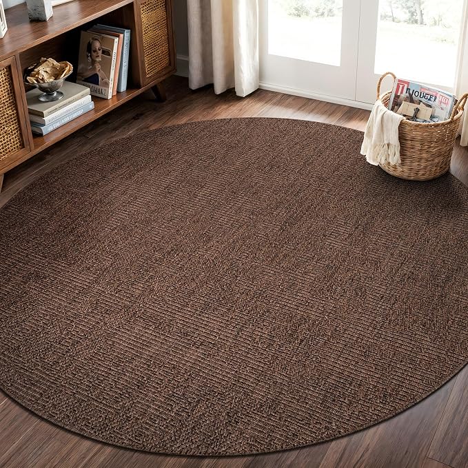 CAMILSON Easy Jute Round Rug 6ft Indoor Outdoor Brown Color Fiber Area Rugs by CAMILSONIndoorOutdoorAreaRugs
