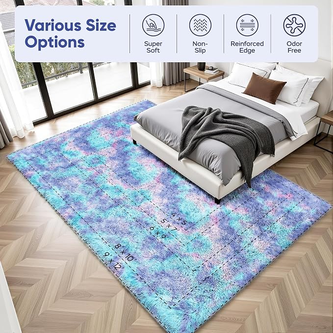 Rainbow Fluffy Rugs for Girls Bedroom: 5x7 Large Shag High Pile Area Rug - Image 9