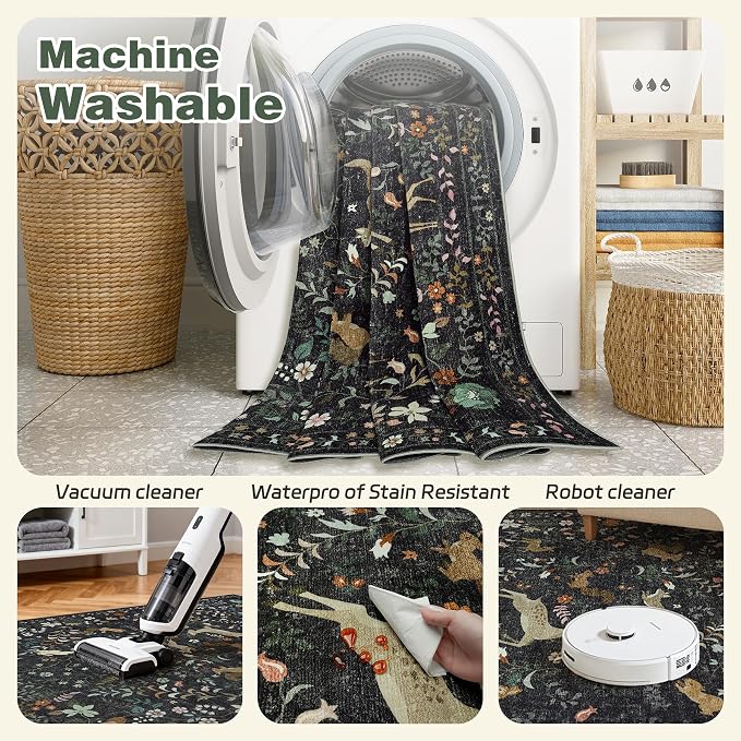 9x12 Area Rugs Washable Rug: Large Boho Living Room Rug Soft Non-Slip Low Pile - Image 4
