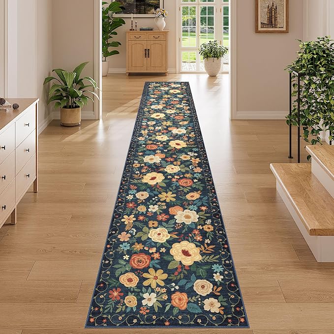 DUKINO 2x12 Washable Runner Rug, Ultra Soft Floral Runner Rug - Image 8