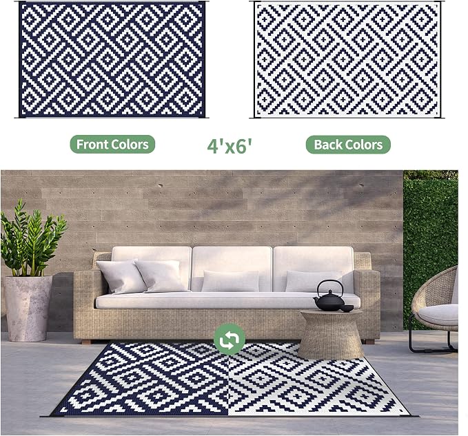 GENIMO Outdoor Rug 4'x6' Waterproof, Reversible Mats, Outdoor Area Rug - Image 4