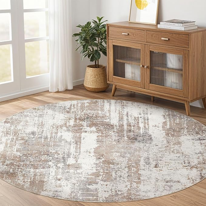 Round Rug Living Room Rugs: 5Ft Washable Circle Large Abstract Modern Soft - Image 6