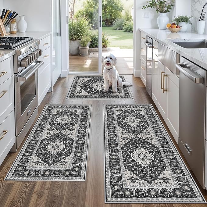 3-Piece Non-Slip Machine Washable Kitchen Rug Set by BYYVOORugsforYourHome