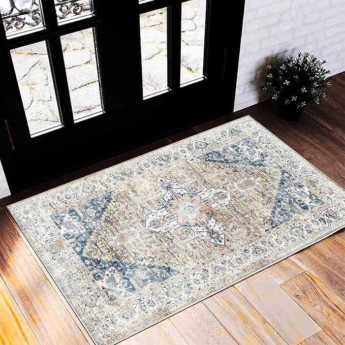 CHAMPLANT Area Rug 2x3 Washable Rug Door Mat Vintage Distressed Rug Doormat by CHAMPLANT