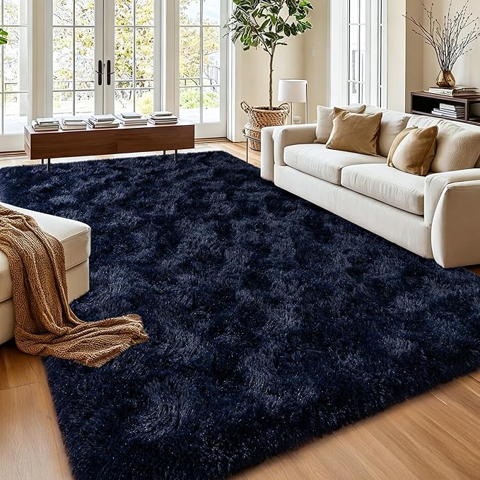 Navy Blue Rug for Living Room, 5x7 Fluffy Area Rugs for Bedroom, Soft Carpet by MUGORN
