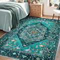 SERISSA 4x6 Boho Bedroom Rug, Washable Non Slip Vintage Teal Area Rugs by SERISSAHomeDecorCollection