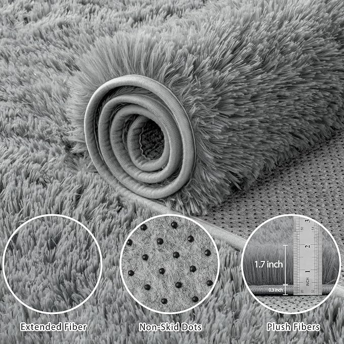 5x8 Area Rug for Living Room:Ultra Soft Fluffy Shag Light Grey Rugs, Large - Image 8
