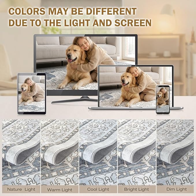 cotiled 3x5 Area Rug Machine Washable Vintage Carpet - Image 8